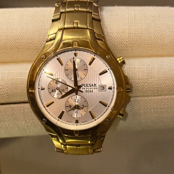PULSAR Gold Tone Alarm Chronograph watch